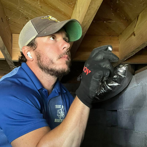 Owner and operator of True Pest Solutions, Josh Gallas, provides inspection to determine which pest control services are needed for the home
